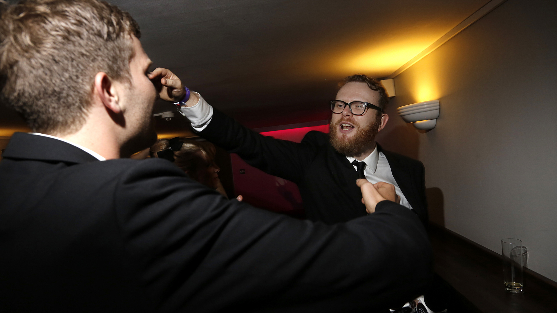 Huw Stephens gives the band a hug